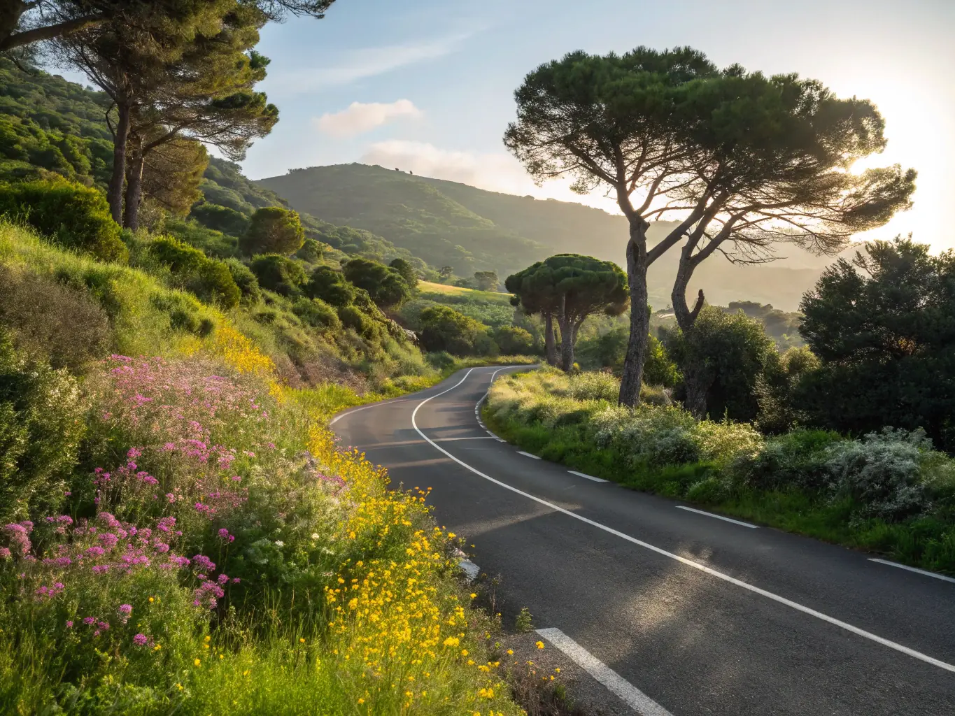 A scenic view of the road between Marrakech and Essaouira, showcasing the natural beauty of the Moroccan landscape.
